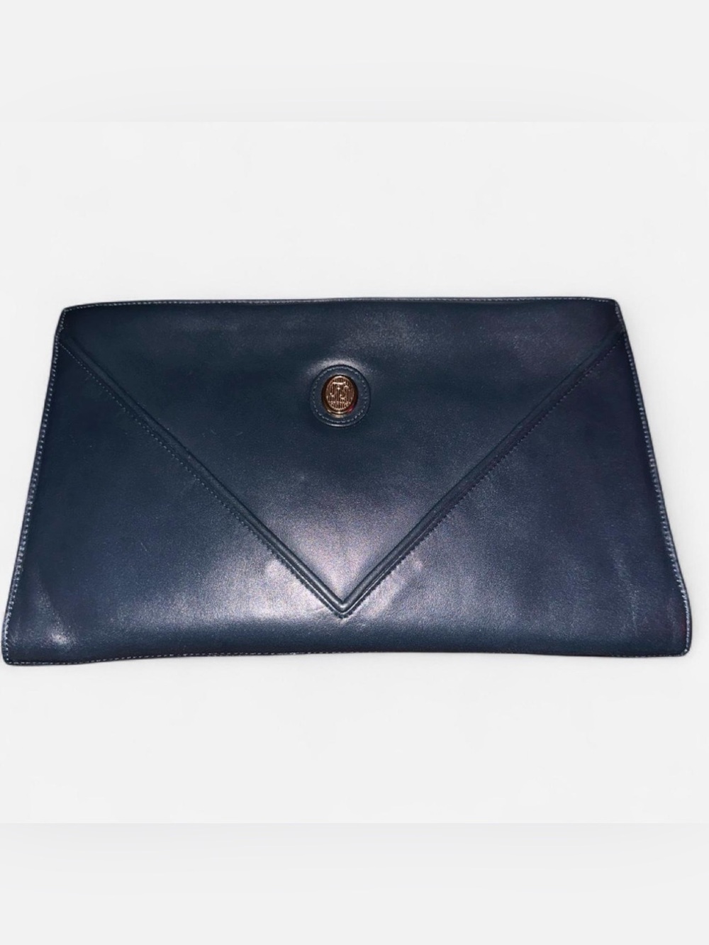 Classic Navy Leather Envelope Clutch